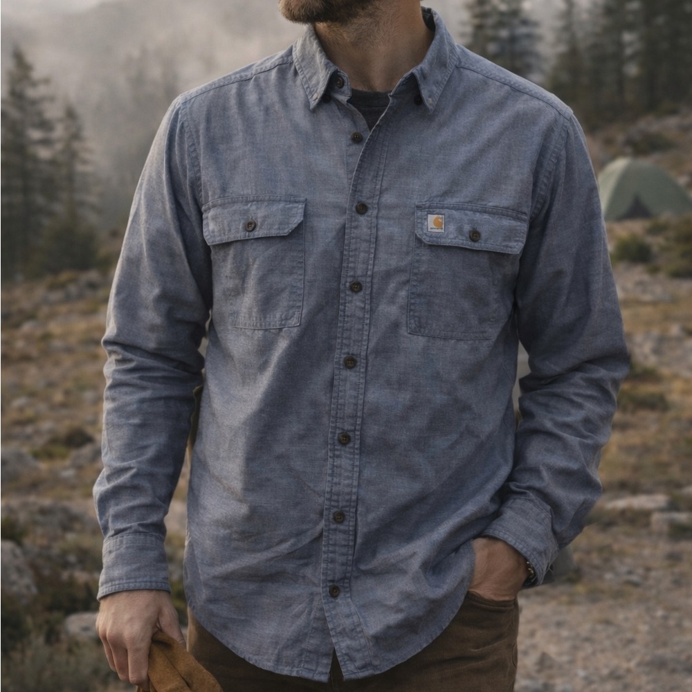 Carhartt Blue Cotton Chambray Casual Workwear Button Down Shirt